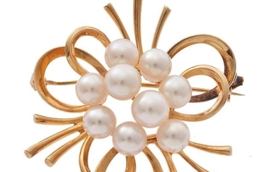 Cultured Pearl, 14k Yellow Gold Pin