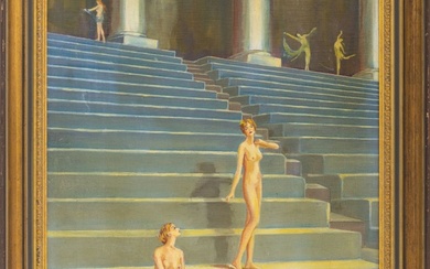 D.H. Jordan Art Nouveau Nude Figures Oil on Canvas