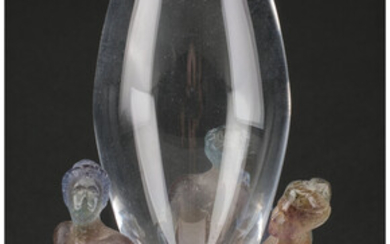 Daum Pate de Verre and Clear Glazz Figural Vase in Original Fitted Box (late 20th century)
