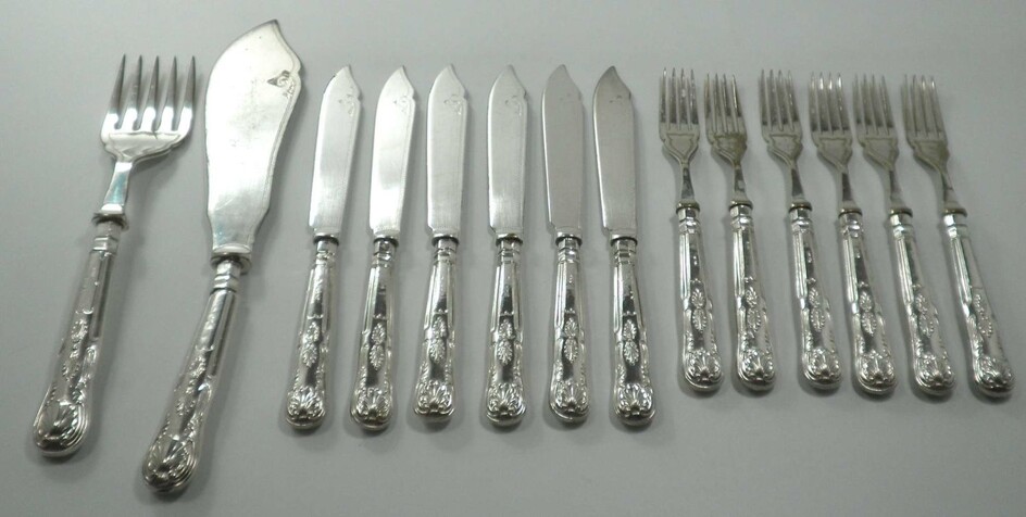 Decorative Fish Cutlery with Handles Coated in 925 Sterling Silver made by William Yates Ltd., Sheffield
