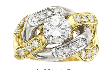 Diamond, Gold Ring Stones: Round brilliant-cut diamond weighing 1.32...