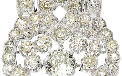 Diamond, Platinum Brooch Stones: Transitional, European and mine-cut diamonds...