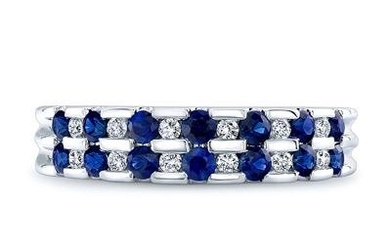 Diamond & Sapphire Double Row Band In 14k White Gold