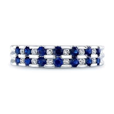 Diamond & Sapphire Double Row Band In 14k White Gold