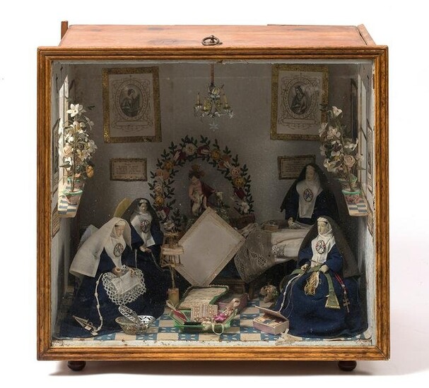 Diorama depicting a convent scene, Spain, late 19th