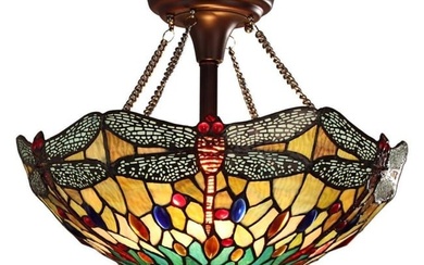 Dragonfly Stained Art Glass Ceiling Fixture