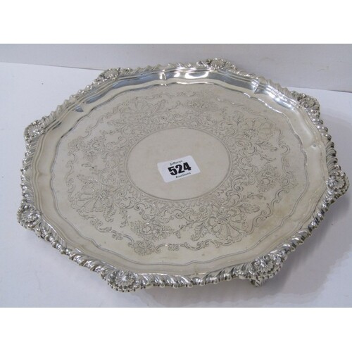 EDWARDIAN SILVER SALVER, attractive floral and fruit engrave...