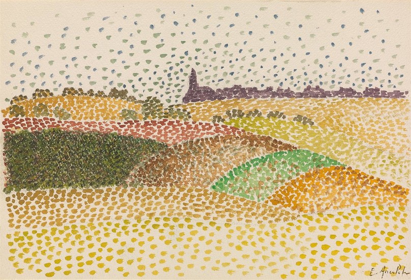 ÉMILE ANCELET (Charleville 1865-Paris 1951) Group of 4 color crayon landscape drawings. Each...
