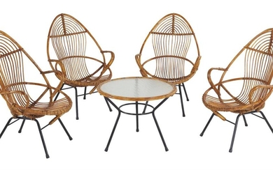 EUROPEAN OUTDOOR SETTING OF FOUR CHAIRS AND TABLE