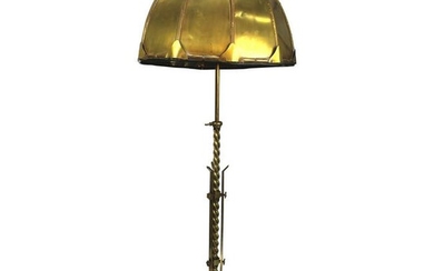 Early 1900s Solid Brass Floor Lamp with Brass Dome