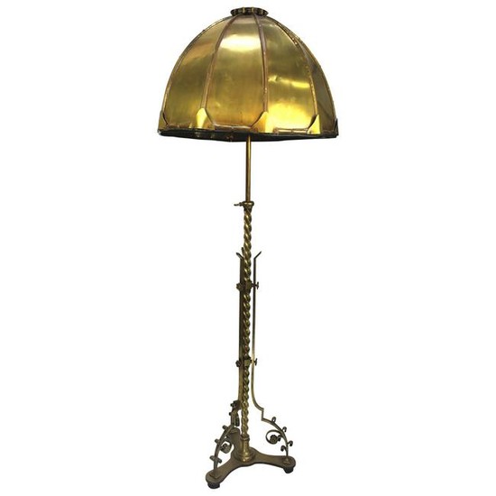 Early 1900s Solid Brass Floor Lamp with Brass Dome