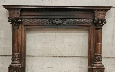 Early 20th Century Carved Oak Fire Surround By Local Wood Ca...