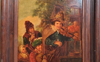 École hollandaise, dans le goût de Adriaen VAN OSTADE (1610-1685) « Les musiciens » Huile...