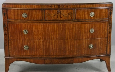 Edwardian Marquetry Inlaid Bow Front Chest