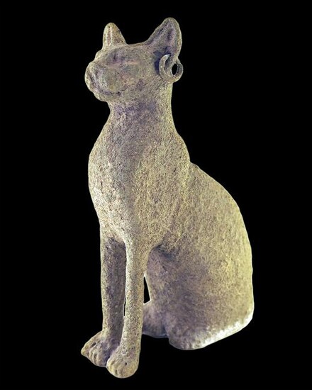 Egyptian bronze cat with earring