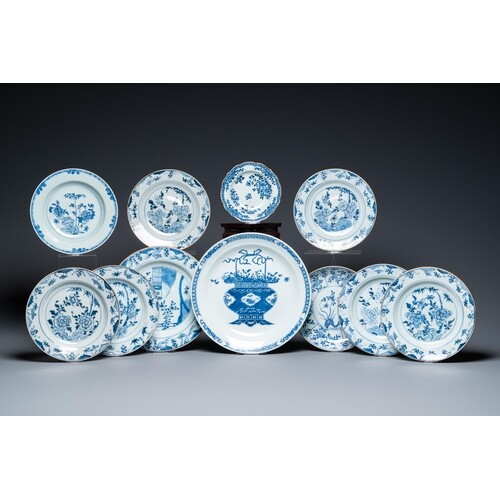Eleven Chinese blue and white plates, Kangxi and laterDescri...