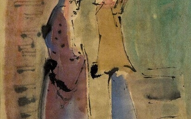 Elisabeth Collins, British 1904-2000 - Two Eastern Figures, 1945; ink and watercolour on paper laid on card, signed and dated lower right 'E Collins 1945', 27.5 x 21 cm (ARR) Exhibited: England & Co., London, Elisabeth Collins, 11 December 2001 -...