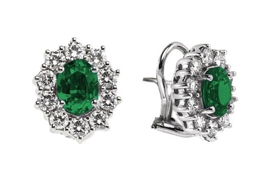 Emerald And Diamond Earrings In 18k White Gold (2.10 Ct. Tw.)