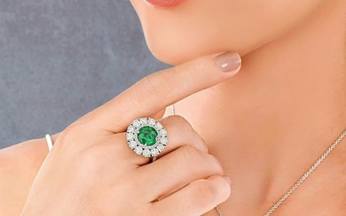 Emerald and Diamond Double Halo Ring