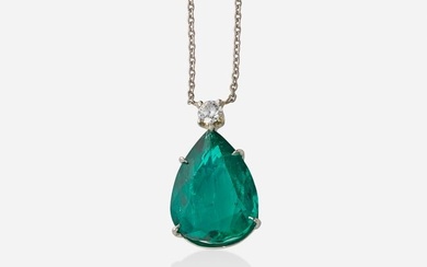 Emerald, diamond, and platinum necklace