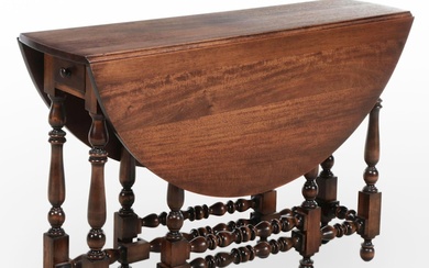 English Style Walnut Gate-Leg Drop Leaf Table with Utensil Drawer, 20th Century