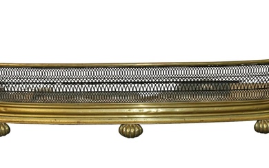 English brass & pierced steel curved fire fender