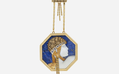 Erté (Romain de Tirtoff) Multi-gem and gold necklace