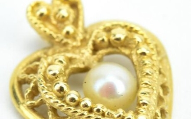 Estate 14KT Yellow Gold & Cultured Pearl Pendant