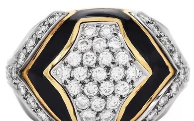 Estate Diamond Enamel 18K Gold Dome Statement Ring