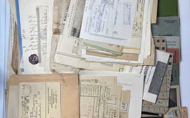 Estonia, Russia, USSR - Group of documents, checks, food coupons, permissions, notices, telegrams, diplomas etc
