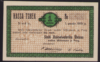 Estonia Sindi cloth mill 1 Mark 1919 local note