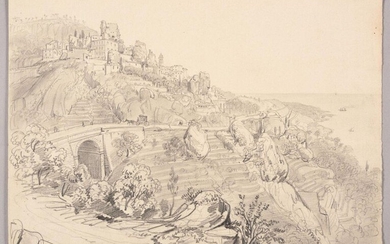"FÉLIX BENOIST (1818-1896) View of Roquebrune, Alpes-Maritimes Located ""Roquebrune sur...