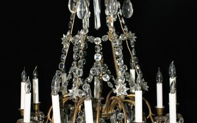 FINE FRENCH 12 LIGHT BRONZE AND CRYSTAL CHANDELIER