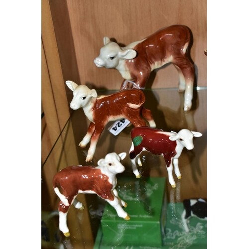 FOUR BESWICK HEREFORD CALVES, comprising No 854, brown and w...