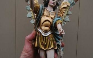 Fine Hand Carved Wood Statue: "Angel Raphael" + 16" ht.