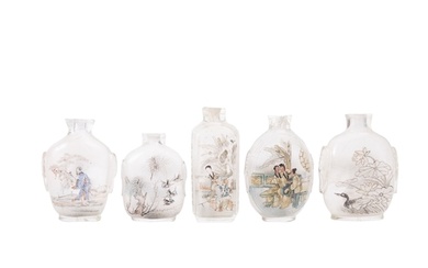 Five Chinese interior painted glass snuff bottles, tallest 8...
