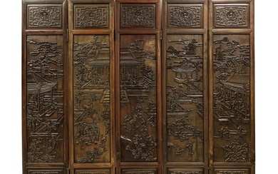 Five carved hardwood panels, late 19th century