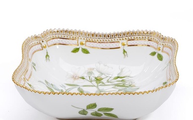 “Flora Danica” square porcelain bowl decorated in colours and gold with a...