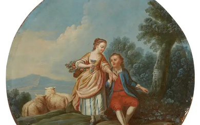 Follower of François Boucher, French 1703-1770- Pastoral scene with a young couple...