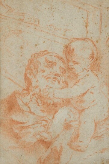 Follower of Guido Reni, Italian 1575-1642- St Joseph with the Christ Child; red chalk on laid paper, 26 x 18.8 cm. Provenance: Collection Pietro Raffo Raccolta, London.; Private Collection, UK.