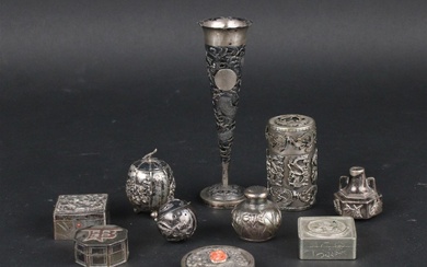 Four Chinese Silver Pill Boxes