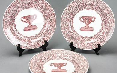 Four Spode Red & White Transferware Dinner Plates