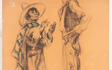Francis Luis Mora - Cowboy and Hand Charcoal