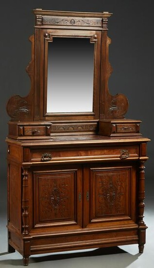 French Henri II Style Carved Walnut Marble Top Dresser