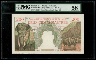 French Indochina, 200 Piastres, ND (1953), serial number A.63 209, (Pick 109)