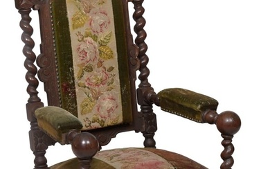 French Louis XIII Style Carved Walnut Armchair, 19th c., H.- 50 1/4 in., W.- 26 in., D.- 25 in.