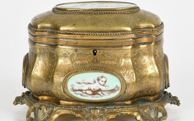 French Porcelain and Brass Table Casket, Tahan