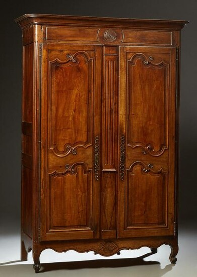 French Provincial Carved Walnut Louis XV Style Armoire