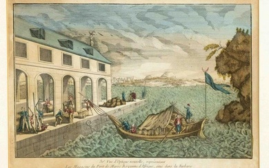 French peep-sheet c. 1780, ''Les Magasins du Port de Maroc Royaume d'Affrique, situÃ© dans la