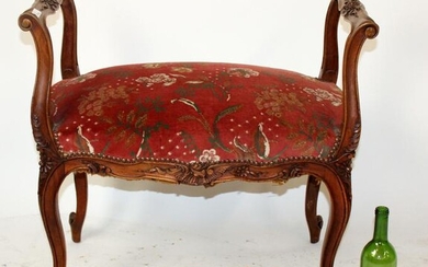 French Louis XV style walnut bench with arms